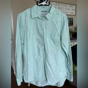 Merona Light Blue 3/4 Button Down Cotton Shirt/Swim Cover, XL